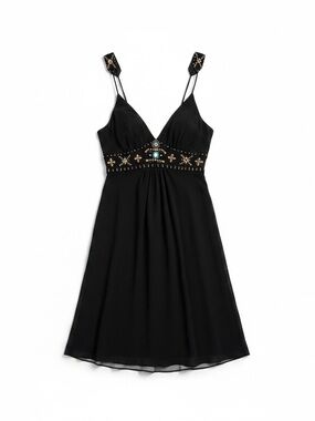 Lapis Black Silk Dress with Gold & Turquoise Embellishments